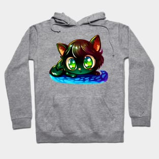 Black cat with green eyes Loves water Hoodie